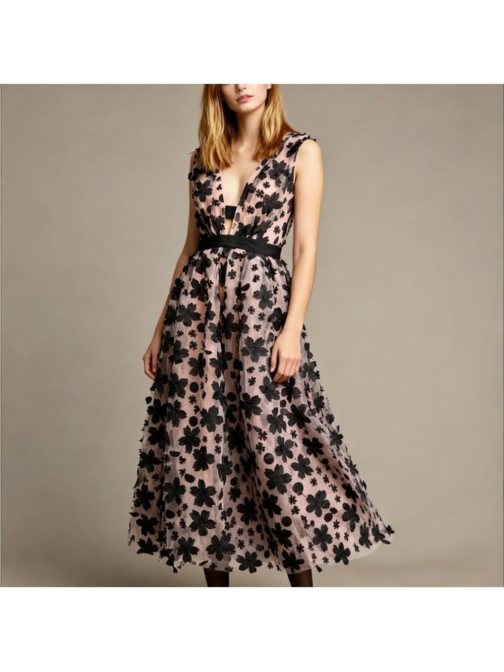 Anthropologie 3D Floral Midi Dress – NWOT – Size 4 - Picture 1 of 7